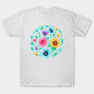 Watercolour Rainbow Sunflowers T-Shirt